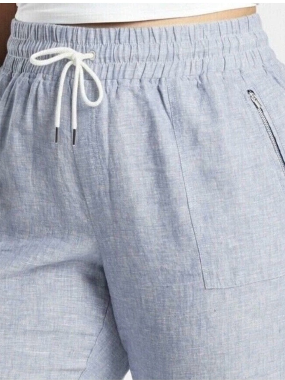 Athleta Cabo Linen Jogger Pants Size 2 Blue 100% Linen Drawstring - Picture 3 of 10